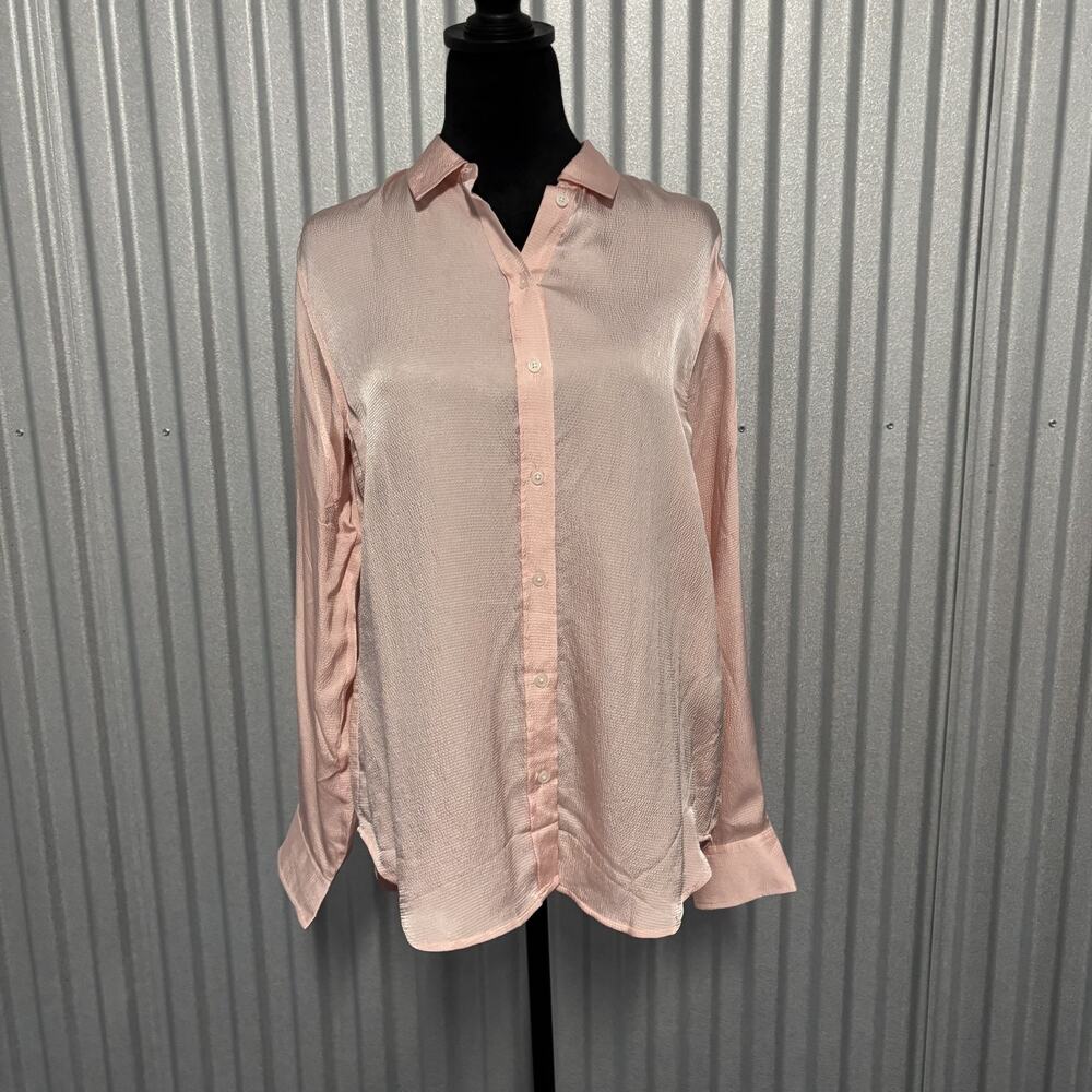 Everlane Shirt Women 6 Pink Textured Button Down Long Sleeve Relaxed Viscose NWT